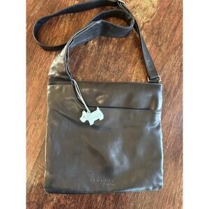 Radley London Black Genuine Leather Crossbody Shoulder Bag Scottie Dog Fob